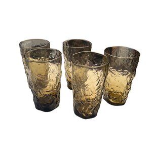 MCM Seneca Driftwood Anchor Hocking Amber Ice Tea Water Glasses Set of 5